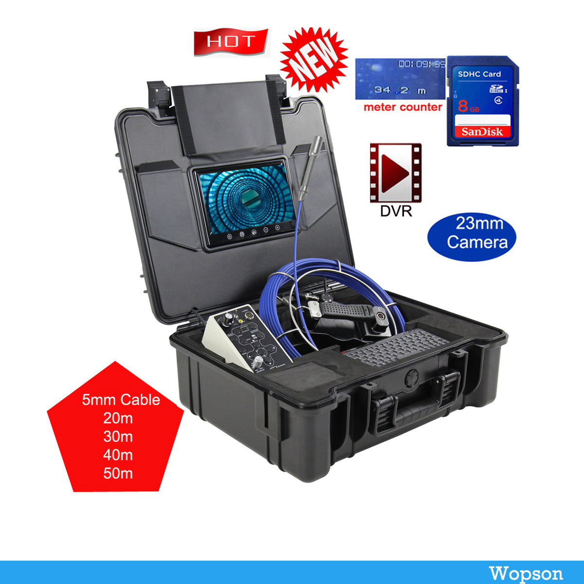 23mm Camera Lens for Sewer Pipe Inspection, 120 Wide-Angle Camera Head with 12 Adjustable LEDs, Sapphire Glass