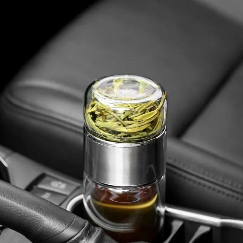 Double Layer Borosilicate Glass Tea Infuser Bottle With Filter And Leakproof Sleeve 420ml 2