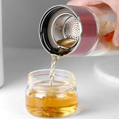 Double Layer Borosilicate Glass Tea Infuser Bottle With Filter And Leakproof Sleeve 420ml 4