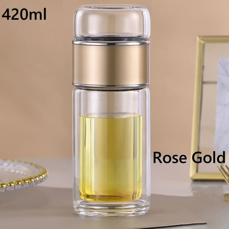 Double Layer Borosilicate Glass Tea Infuser Bottle With Filter And Leakproof Sleeve 420ml 7