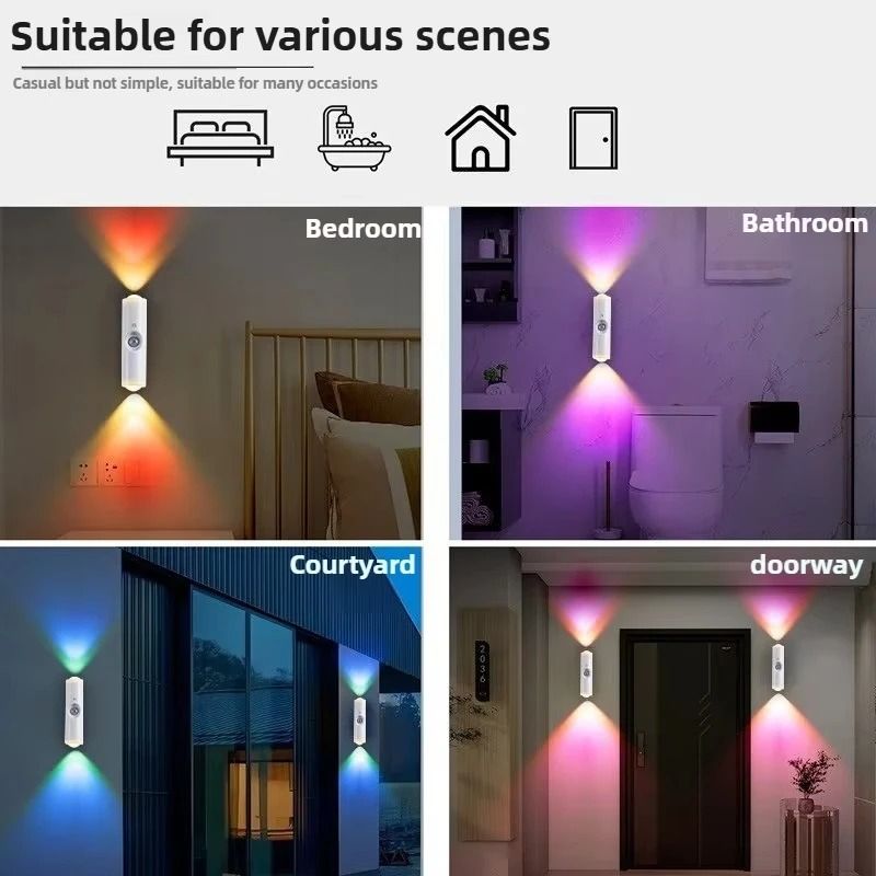 Smart RGB Gradient Motion Sensor Night Light Magnetic Rechargeable Wall Lamp 4