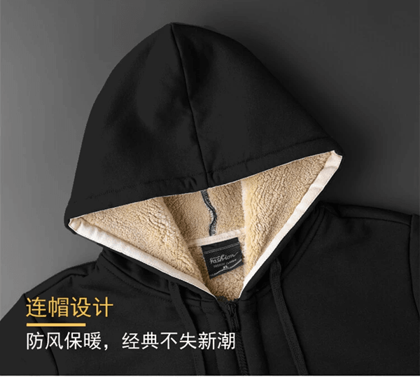 Mens Lambswool Fleece Hoodie Winter Warm Zipper Jacket