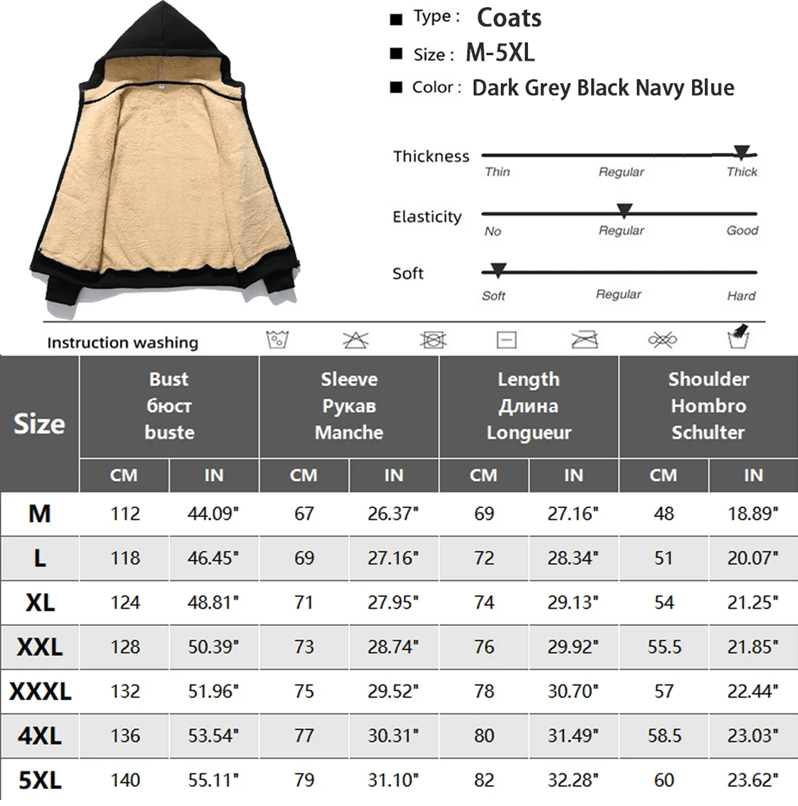 Mens Lambswool Fleece Hoodie Winter Warm Zipper Jacket 5