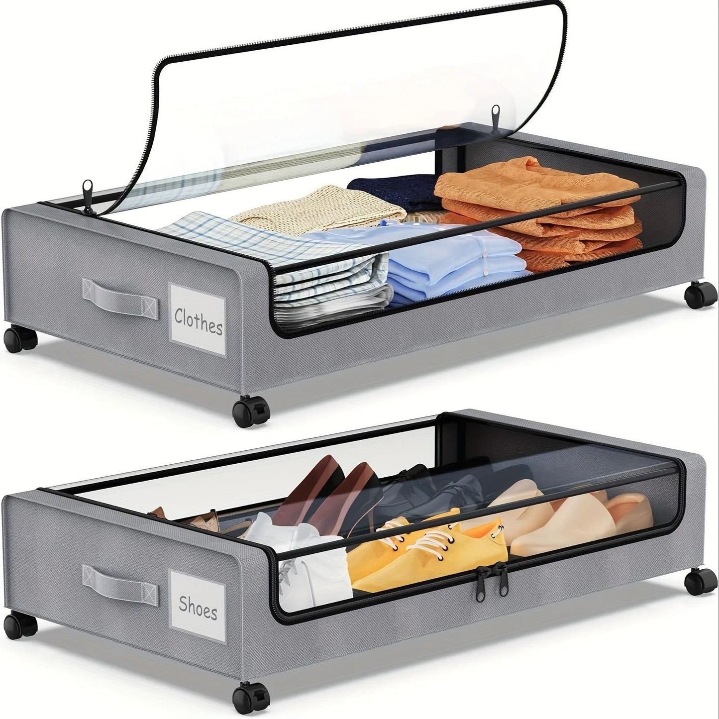 Underbed Storage Lockers with Wheels and Lids for Shoes and Clothes