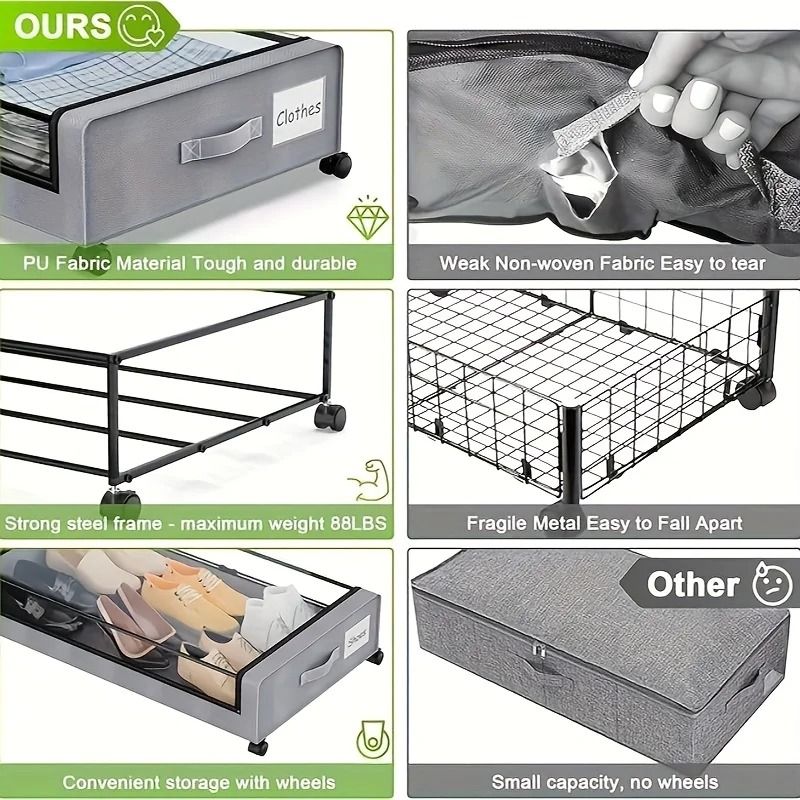 Underbed Storage Lockers With Wheels And Lids For Shoes And Clothes 4