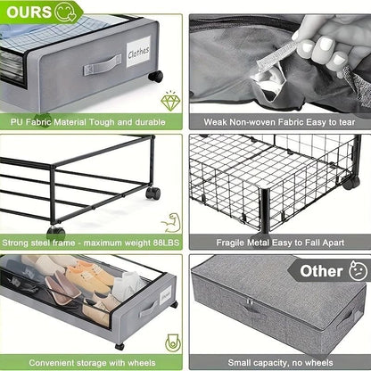 Underbed Storage Lockers With Wheels And Lids For Shoes And Clothes 4