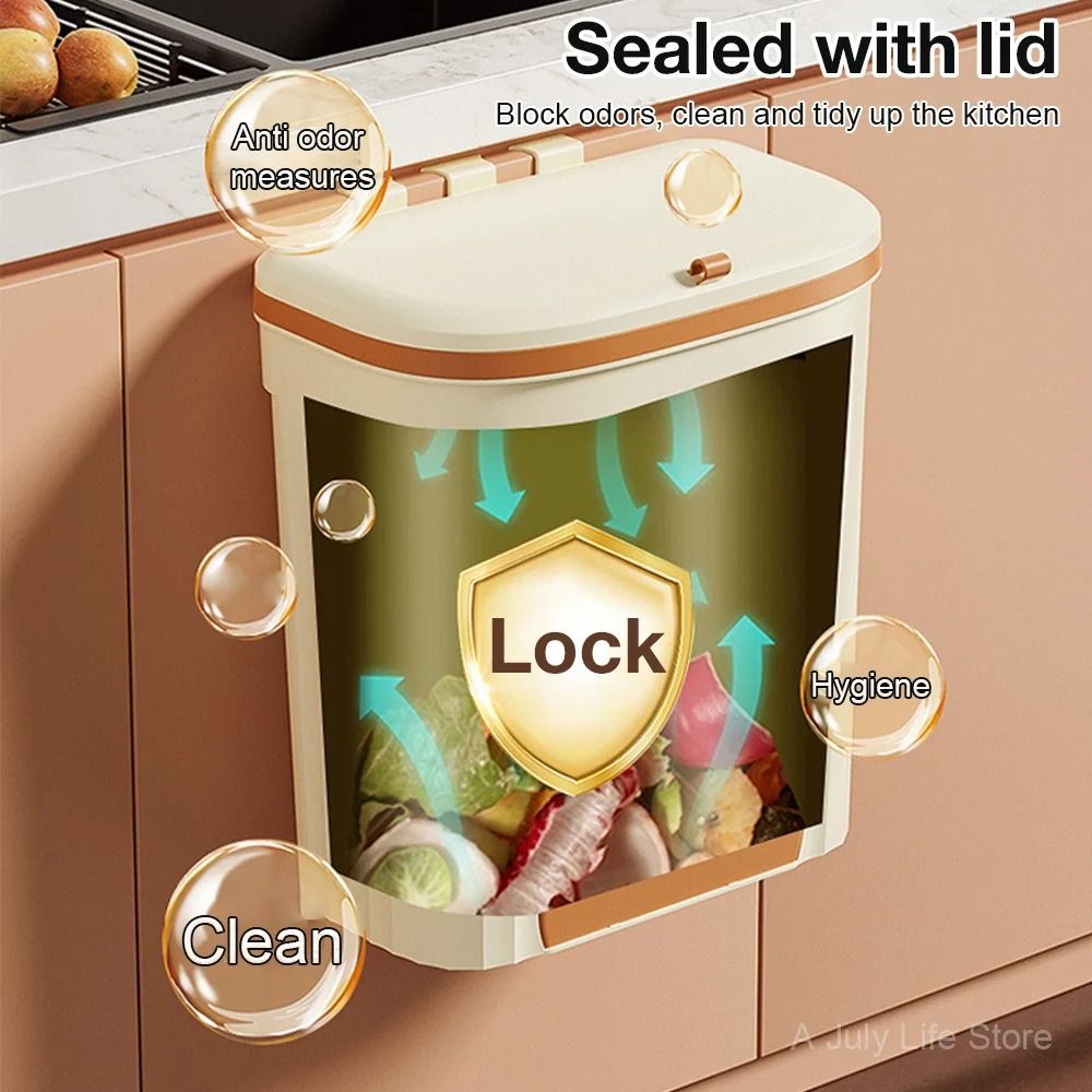 Wall Mounted Kitchen Trash Can With Lid 2