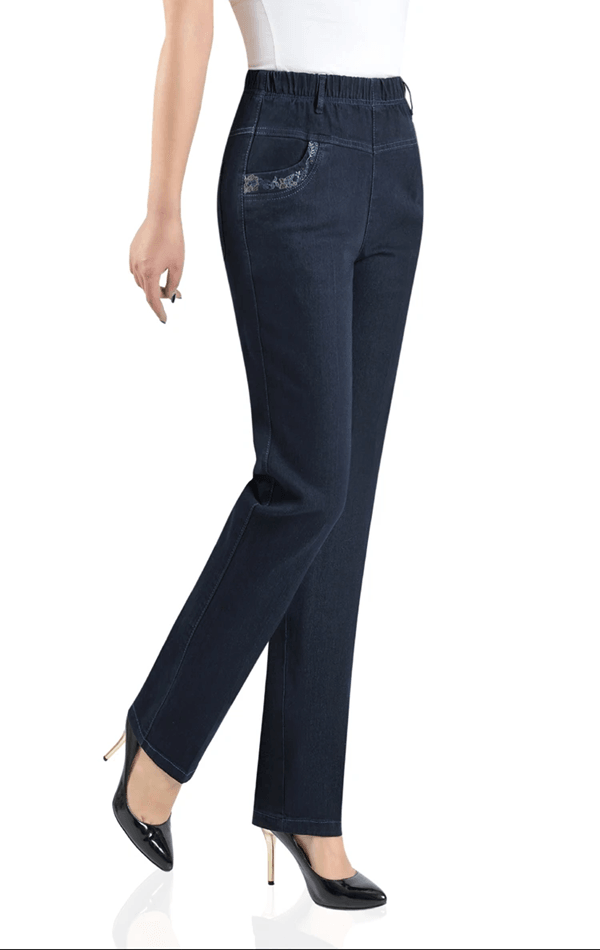 Classic High Waist Stretch Denim Pants For Women With Embroidered Pockets 2