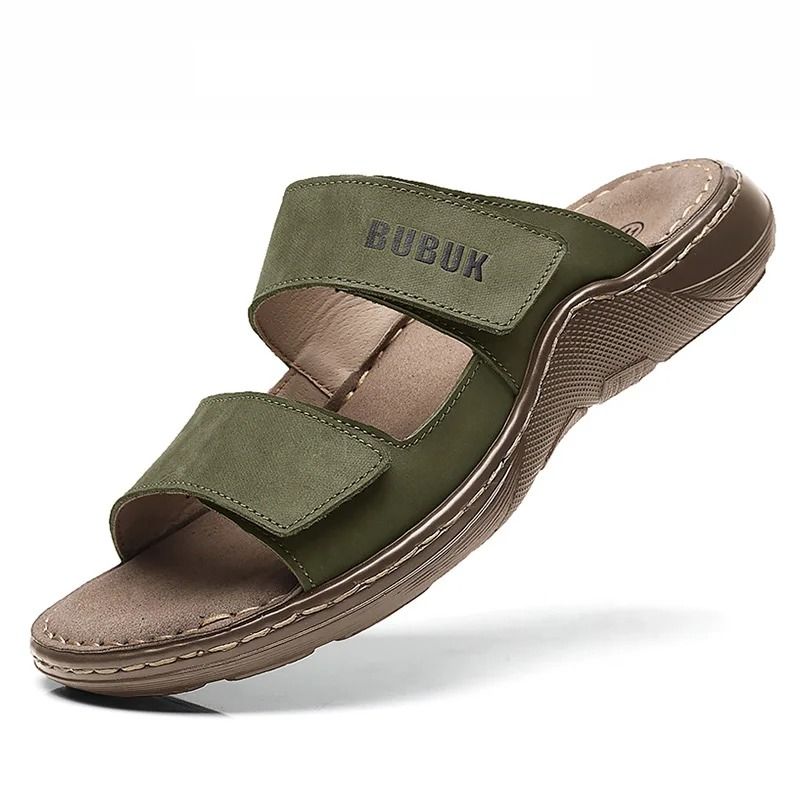 Cowhide Leather Casual Sandals for Men Breathable Non Slip Beach Footwear