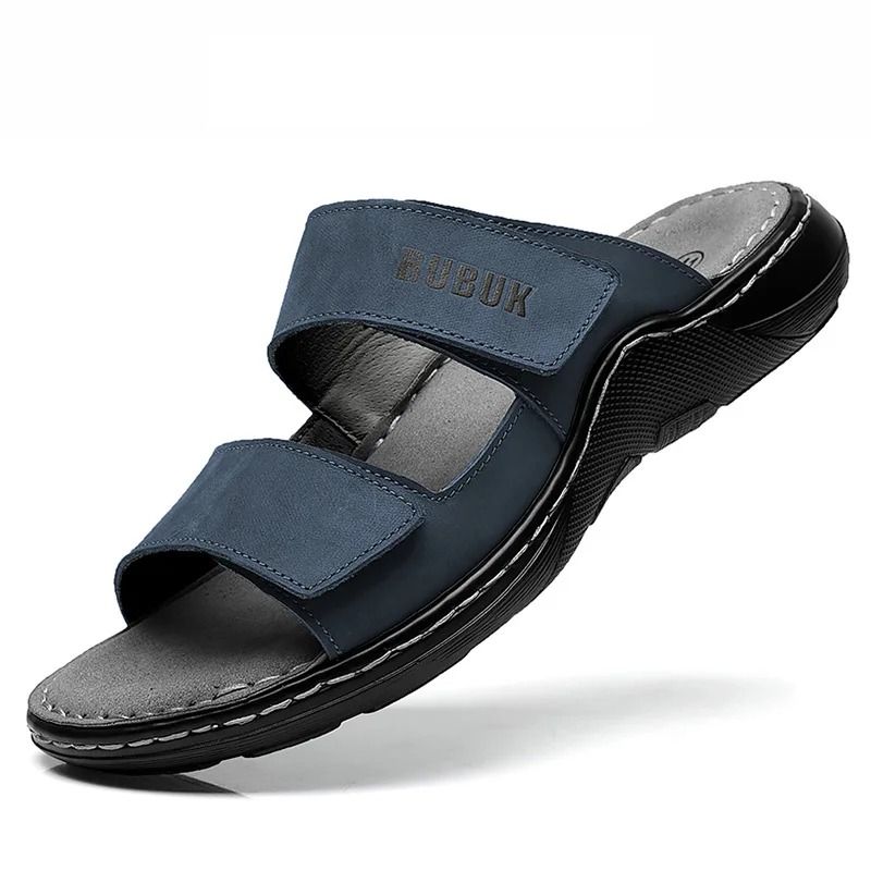 Cowhide Leather Casual Sandals For Men Breathable Non Slip Beach Footwear 1