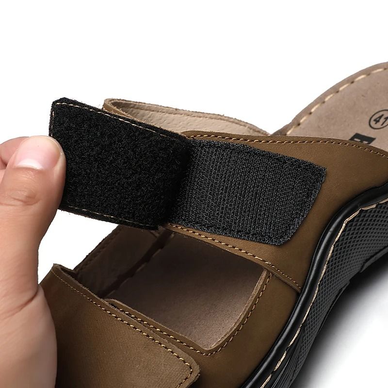Cowhide Leather Casual Sandals For Men Breathable Non Slip Beach Footwear 3