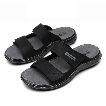 Cowhide Leather Casual Sandals For Men Breathable Non Slip Beach Footwear 4