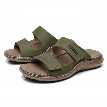 Cowhide Leather Casual Sandals For Men Breathable Non Slip Beach Footwear 5