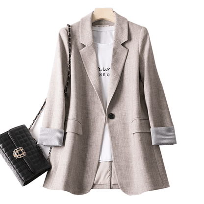 Elegant Plaid Women Blazer Long Sleeve Casual Office Jacket
