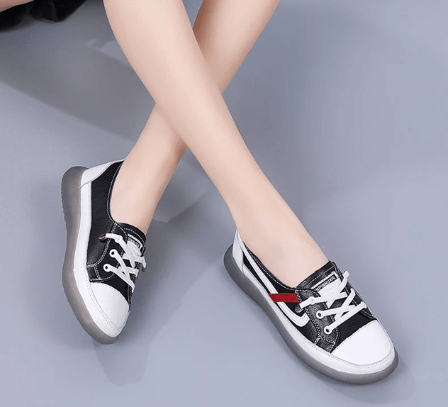 Elegant Leather Slip On Flat Shoes For Women Casual Korean Style Comfort 3
