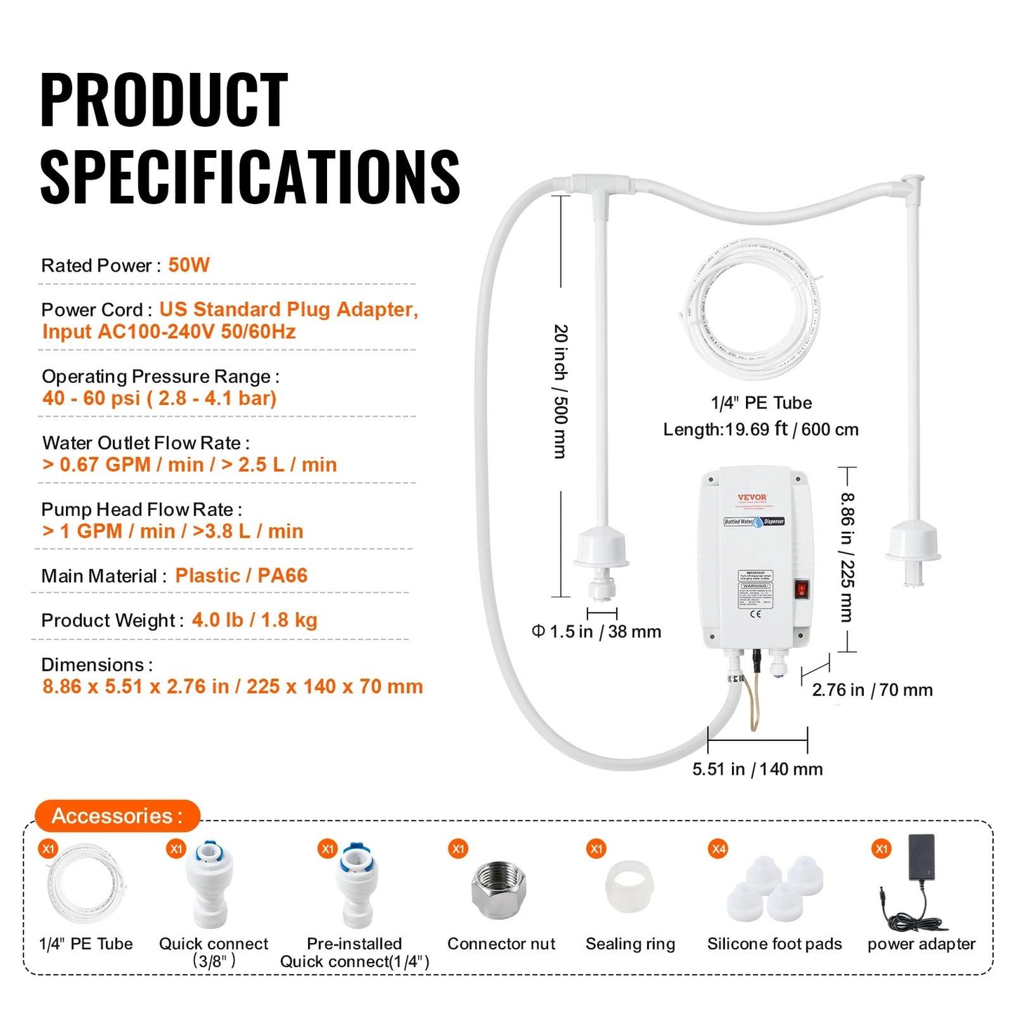 Automatic Electric Water Dispenser Pump System For 5 Gallon Bottles With Dual Inlet Tubes And Safet 6