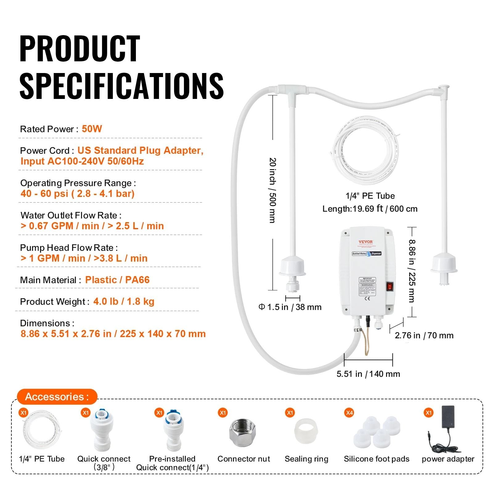 Automatic Electric Water Dispenser Pump System For 5 Gallon Bottles With Dual Inlet Tubes And Safet 6