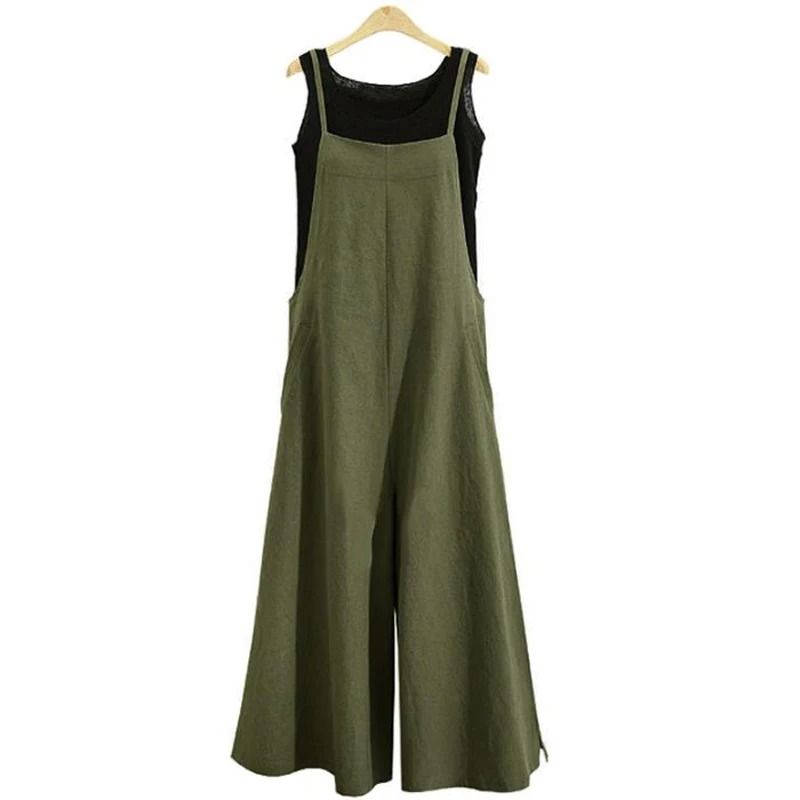Women Summer Wide Leg Cotton Linen Jumpsuit Casual Sleeveless Loose Fit Overalls 3