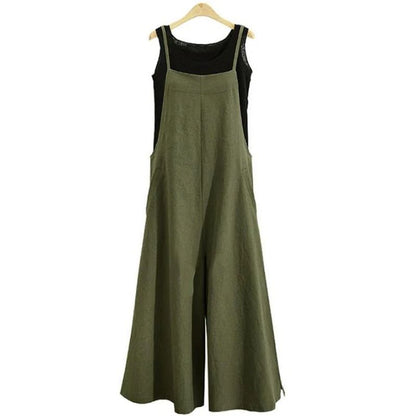 Women Summer Wide Leg Cotton Linen Jumpsuit Casual Sleeveless Loose Fit Overalls 3
