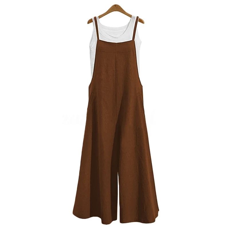Women Summer Wide Leg Cotton Linen Jumpsuit Casual Sleeveless Loose Fit Overalls 5