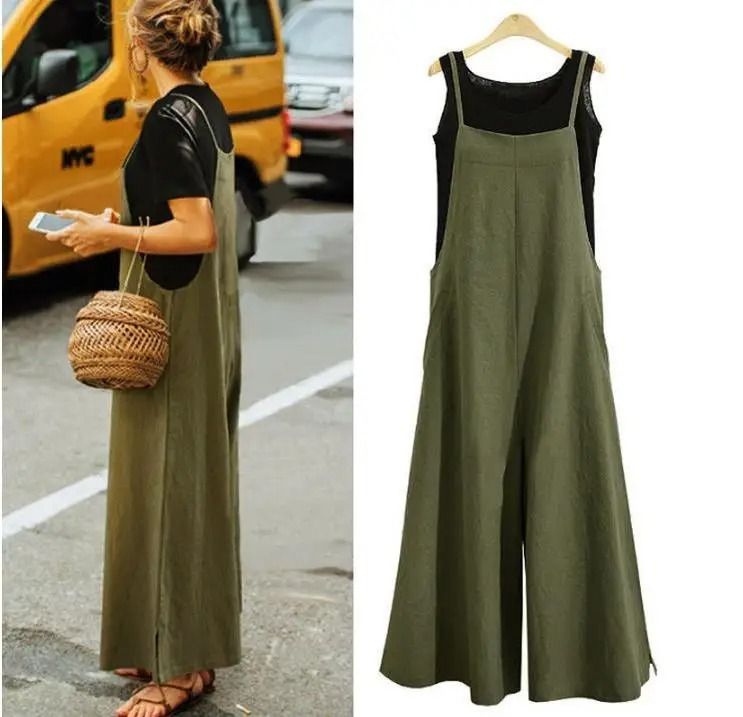 Women Summer Wide Leg Cotton Linen Jumpsuit Casual Sleeveless Loose Fit Overalls 6