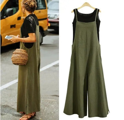 Women Summer Wide Leg Cotton Linen Jumpsuit Casual Sleeveless Loose Fit Overalls 6