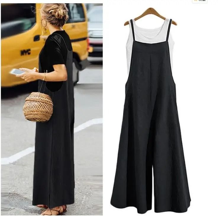 Women Summer Wide Leg Cotton Linen Jumpsuit Casual Sleeveless Loose Fit Overalls 7