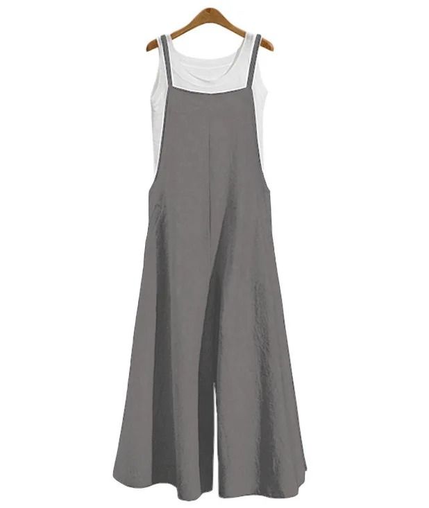 Women Summer Wide Leg Cotton Linen Jumpsuit Casual Sleeveless Loose Fit Overalls 9