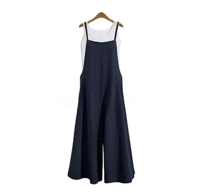 Women Summer Wide Leg Cotton Linen Jumpsuit Casual Sleeveless Loose Fit Overalls 8