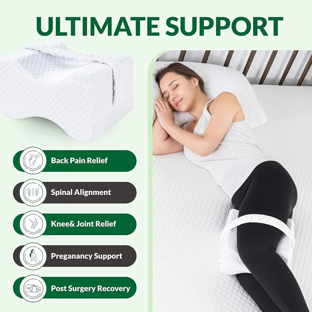 Memory Foam Knee Pillow With Adjustable Straps For Side Sleepers 2