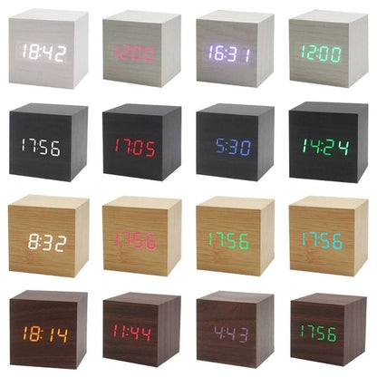 Wooden Cube Voice Control Alarm Clock