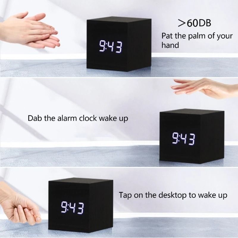 Wooden Cube Voice Control Alarm Clock 2