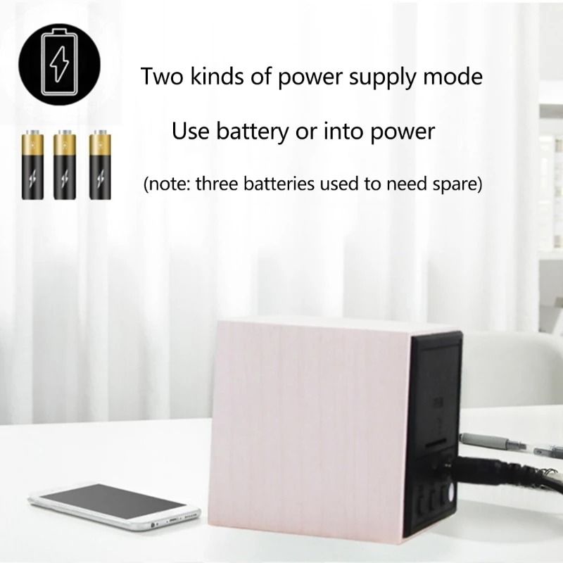 Wooden Cube Voice Control Alarm Clock 3