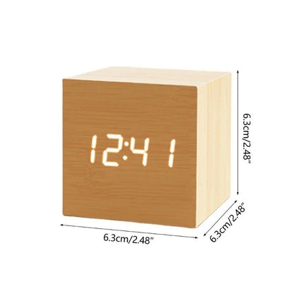 Wooden Cube Voice Control Alarm Clock 5