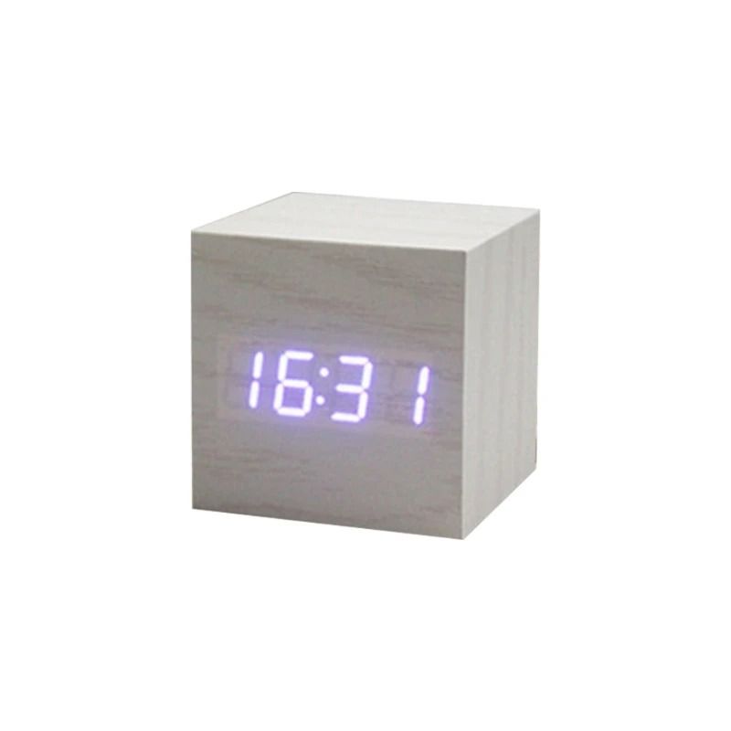 Wooden Cube Voice Control Alarm Clock 7