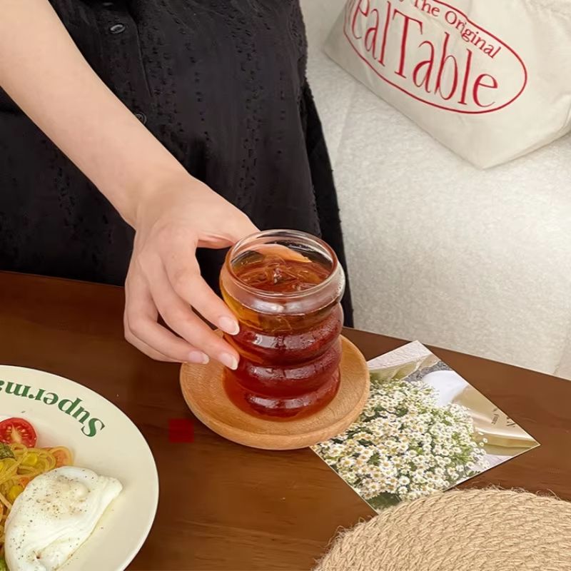 Retro Corrugated Glass Cup  Transparent Coffee Milk Juice  Tea Drinkware For Home 3