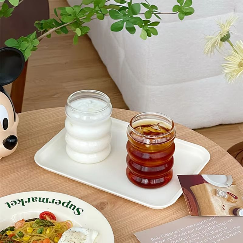 Retro Corrugated Glass Cup  Transparent Coffee Milk Juice  Tea Drinkware For Home 4
