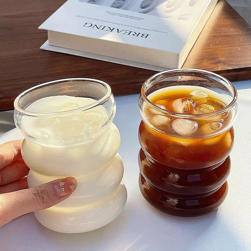 Retro Corrugated Glass Cup  Transparent Coffee Milk Juice  Tea Drinkware For Home 5