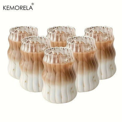 Heat-Resistant Glass Tumbler Set – Transparent Striped Drinkware for Tea, Coffee, Juice & Beer