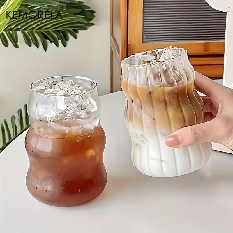HeatResistant Glass Tumbler Set  Transparent Striped Drinkware For Tea Coffee Juice  Beer 4