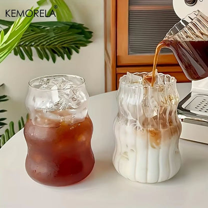 HeatResistant Glass Tumbler Set  Transparent Striped Drinkware For Tea Coffee Juice  Beer 5