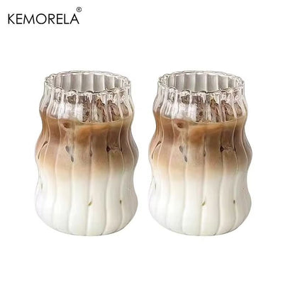 HeatResistant Glass Tumbler Set  Transparent Striped Drinkware For Tea Coffee Juice  Beer 6