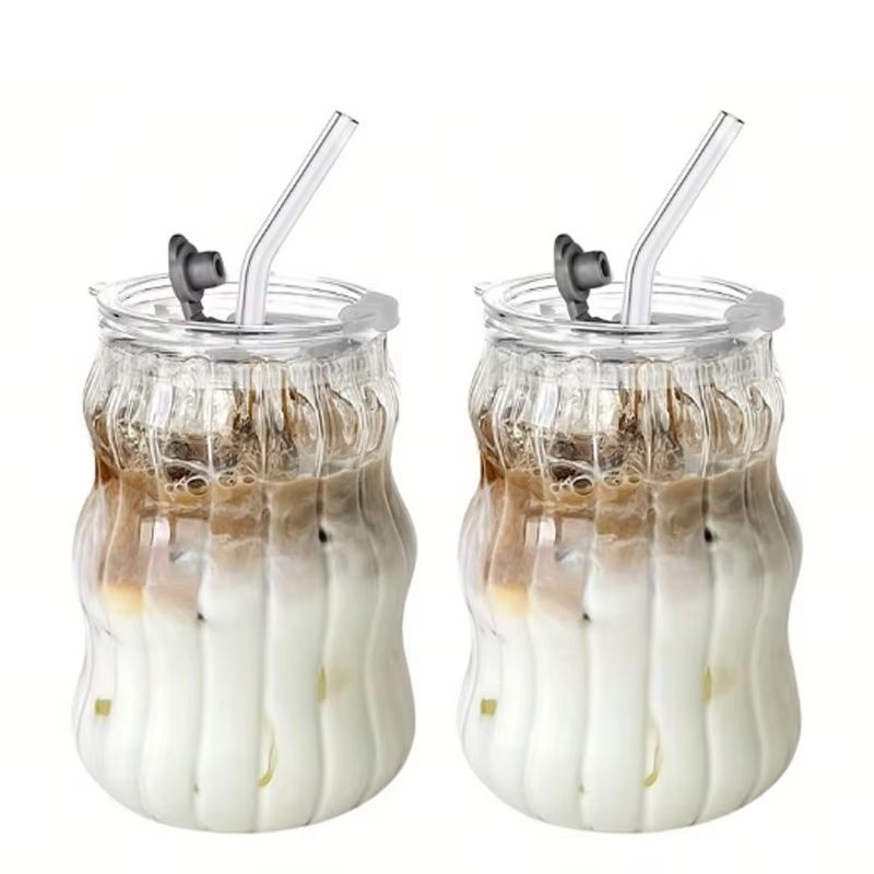 HeatResistant Glass Tumbler Set  Transparent Striped Drinkware For Tea Coffee Juice  Beer 13