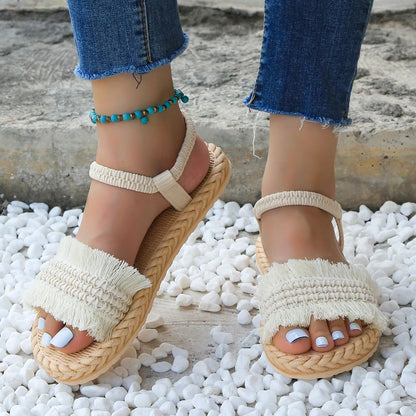 Women's Tassel Sandals – Fashion Flat Heel Summer Shoes with Soft Sole & Non-Slip Comfort