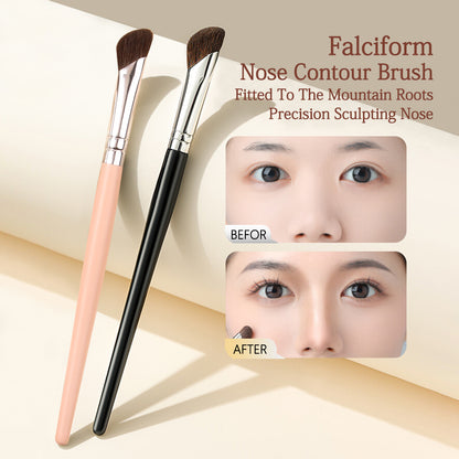 Dual Color Horsehair Nose Shadow Brush, Sickle Shaped Contour Brush, Multi Functional Makeup Brush Set for Beginners