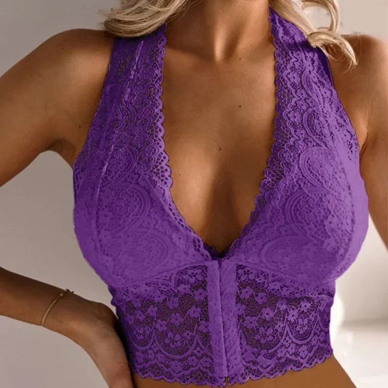 Women Lace Padded Bralette Sexy Crop Top With Backless Cami Design 8