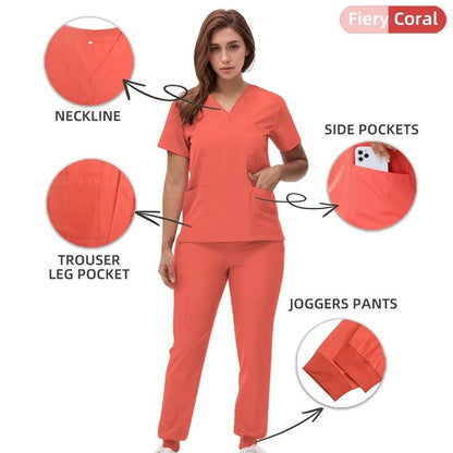 New Nurse Scrub Set V Neck Top With Jogger Pants Medical Workwear 1