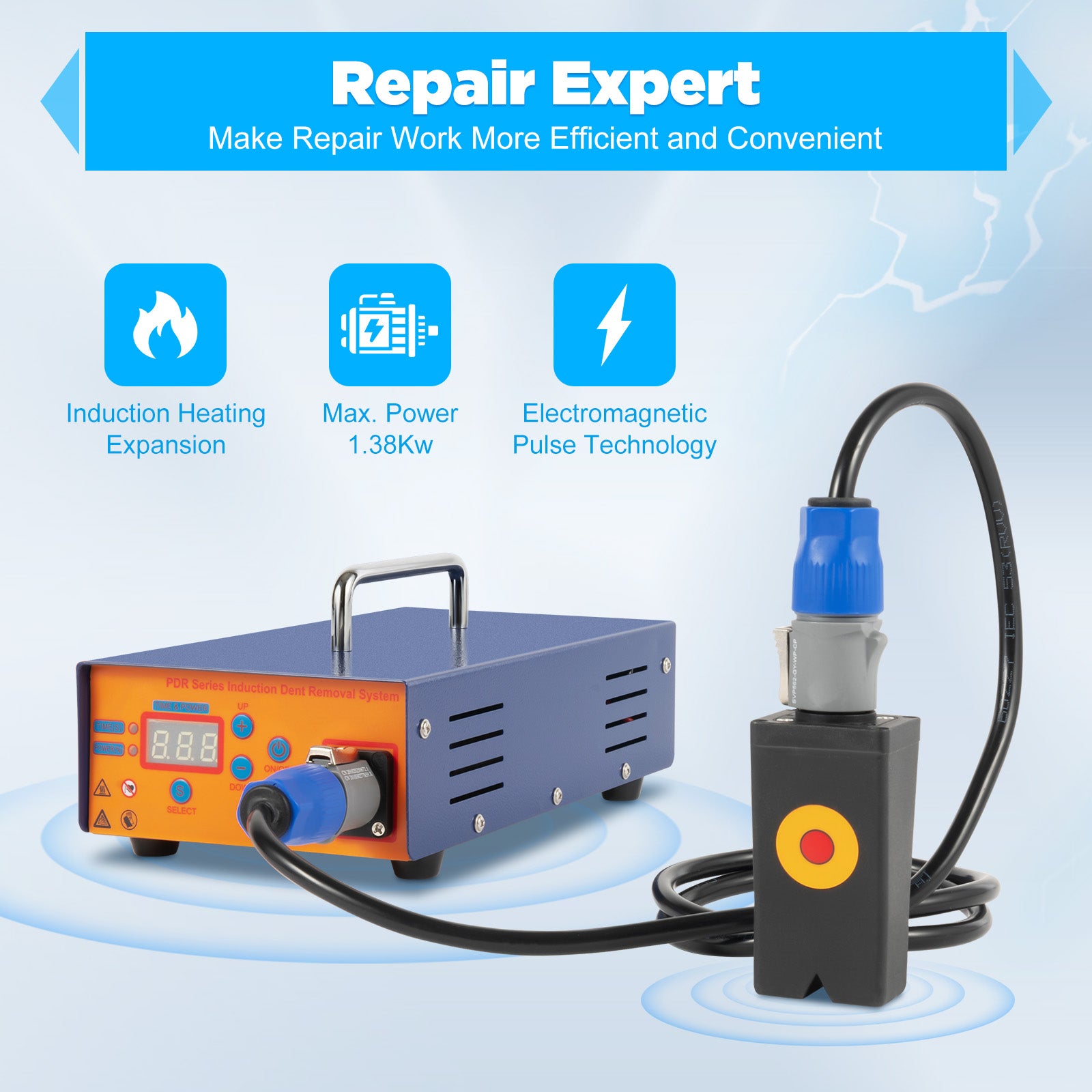 1380W Magnetic Induction Dent Repair Machine, Professional Car Body Paintless Dent Repair Removing Tool Set with Digital