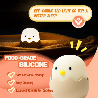 Duck Silicone Night Light for Kids, USB Rechargeable with Timer, Dimming Touch Control | Cartoon Animal Nursery Lamp