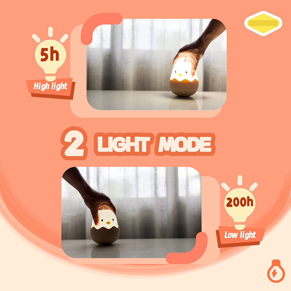 Duck Silicone Night Light for Kids, USB Rechargeable with Timer, Dimming Touch Control | Cartoon Animal Nursery Lamp